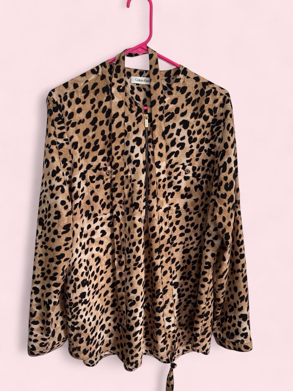 Calvin Klein Leopard Print Button-Front Women’s Top - Tan & Black